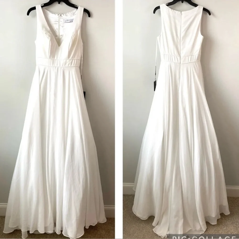 NEW IEENA for MAC DUGGAL 55272 White Chiffon Ball-Gown Wedding Dress Sz 0 - Picture 2 of 14